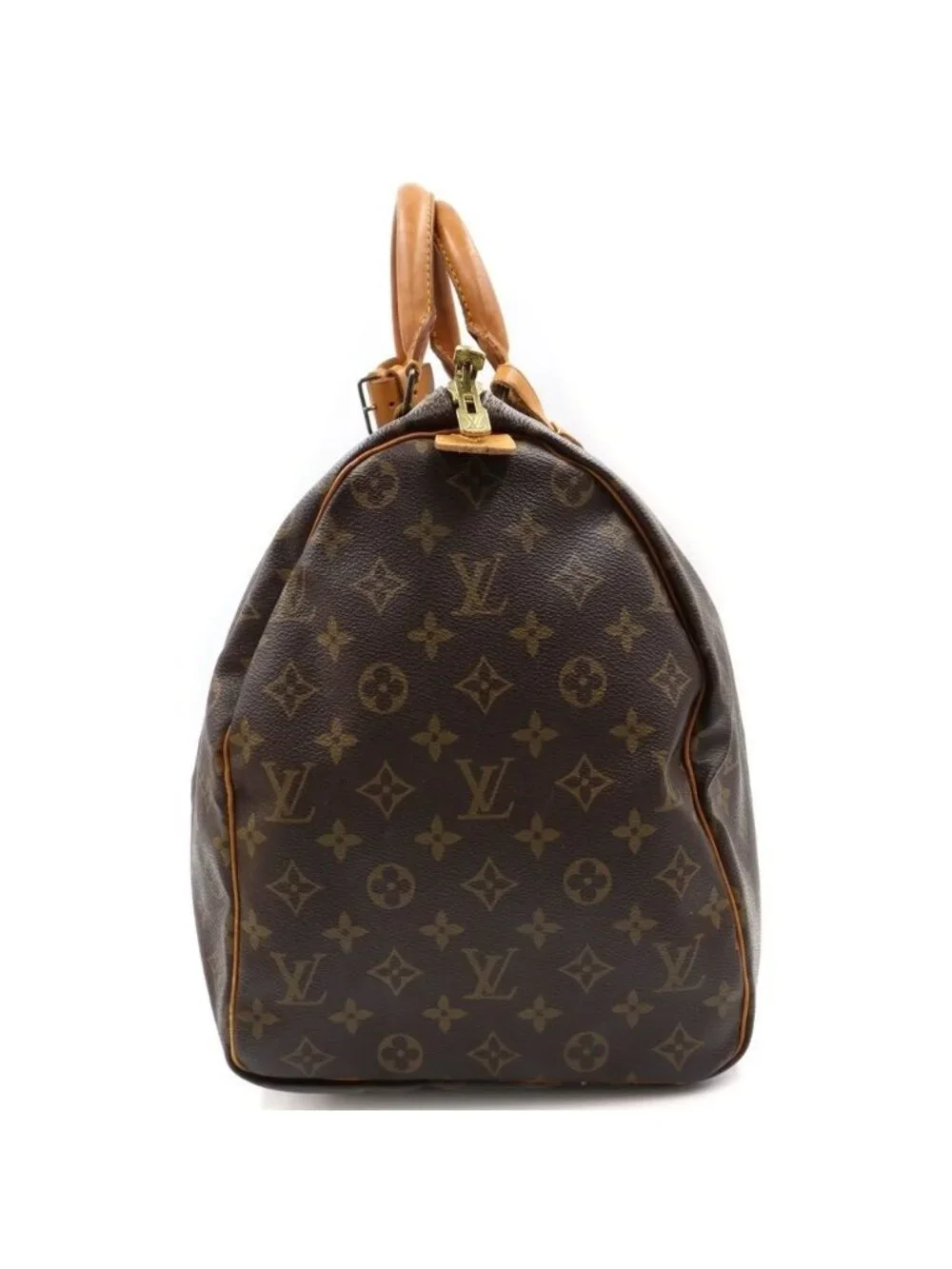 Louis Vuitton Monogram Keepall 50 Boston Bag Brown Leather Gold